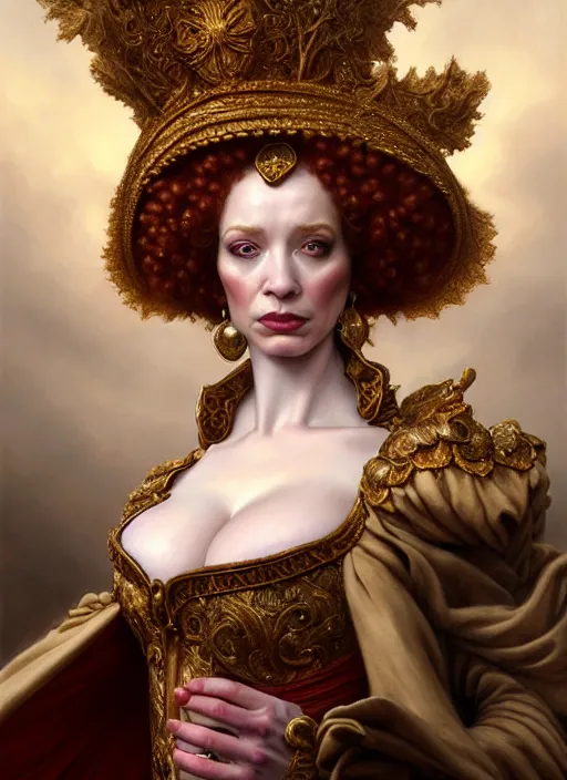 Image similar to christina hendricks dressed as napoleon, baroque painting, intricate, elegant, highly detailed, centered, digital painting, artstation, concept art, smooth, sharp focus, illustration, artgerm, tomasz alen kopera, peter mohrbacher, donato giancola, joseph christian leyendecker, wlop, boris vallejo