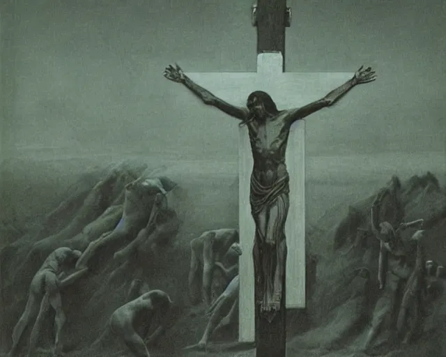 Prompt: the crucifixion by zdzisław beksinski,