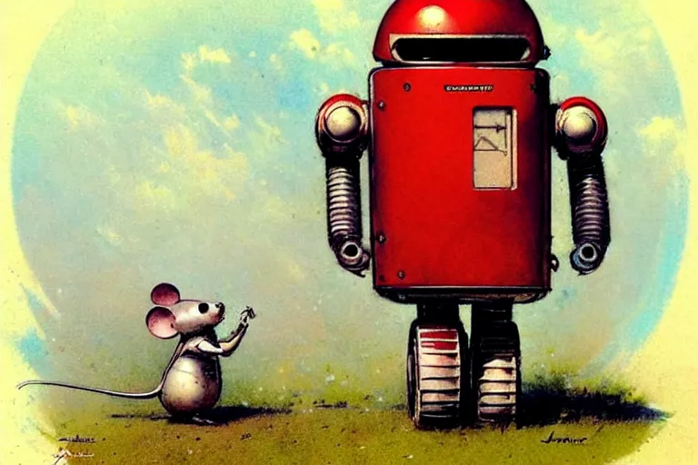 Prompt: adventurer ( ( ( ( ( 1 9 5 0 s retro future robot android fat mouse lawnmower. muted colors. ) ) ) ) ) by jean baptiste monge!!!!!!!!!!!!!!!!!!!!!!!!! chrome red
