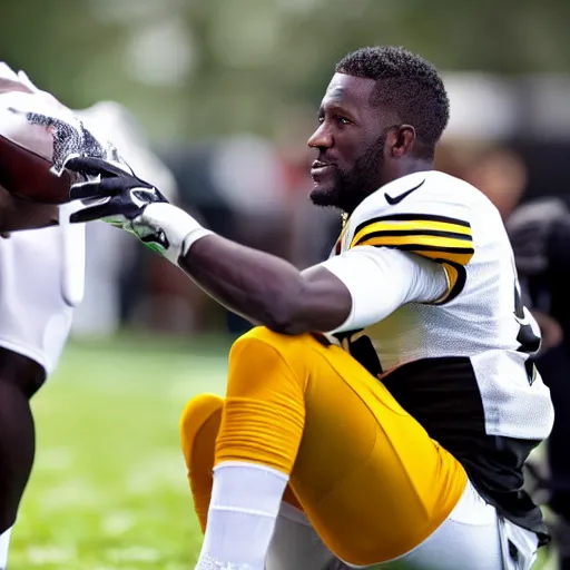 Image similar to nfl wide receiver antonio brown receiving therapy from professional real life, 8 k, 4 k uhd, realistic, hyper realistic, super detailed, very detailed, detailed