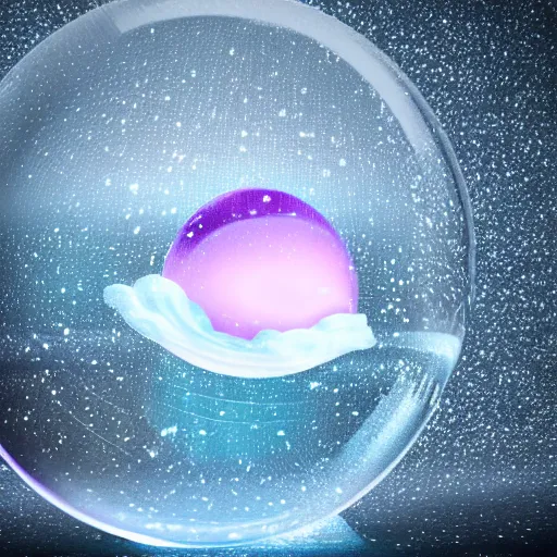 Image similar to cute fumo plush of a crystal ball girl swirling with mysterious energy, energy sphere, snow globe, vray, caustics and particle simulation, ominous purple glow