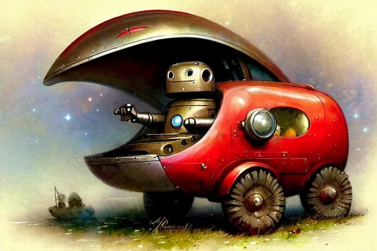 Image similar to adventurer ( ( ( ( ( 1 9 5 0 s retro future robot android mouse rv rocket wagon robot. muted colors. ) ) ) ) ) by jean baptiste monge!!!!!!!!!!!!!!!!!!!!!!!!! chrome red