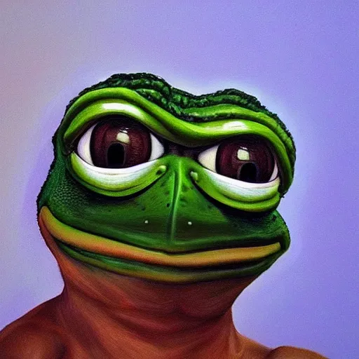 Image similar to sad pepe the frog meme in real life portrait, photo realistic, 4k, detailed, hyper realism