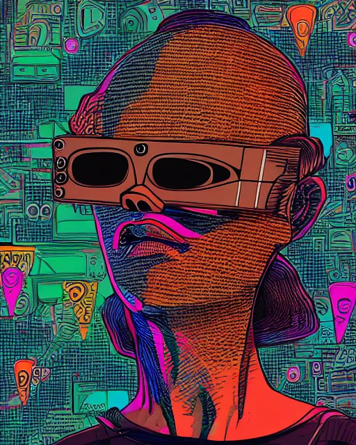 Prompt: cypherpunk fashion illustration, television sunglasses, videodrome, abstract, ultra detailed, fine detail