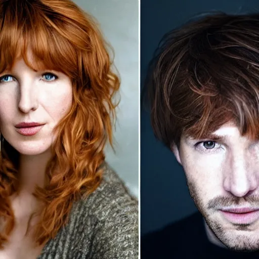 Image similar to award winning portrait of kelly reilly as a young man!!!! bare ears, short!! brown!! hair and hazel!!! eyes, stubble