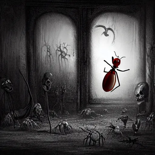 Prompt: ant in scary nightmare atmosphere, horror realsitic