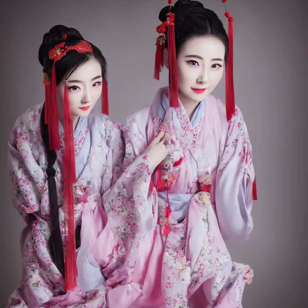 Prompt: chinese girl, cute face, hanfu, 8 k, hd, futurism, studio lighting