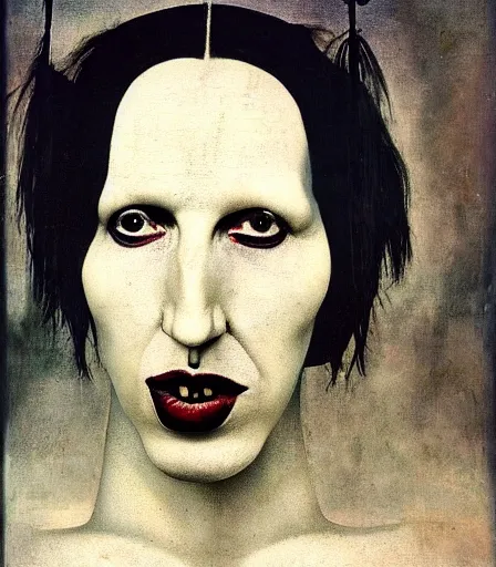 Prompt: portrait of marilyn manson by joel peter witkin and hieronymus bosch, high quality, high detail