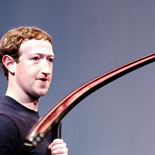 Image similar to mark zuckerberg swinging a katana sword