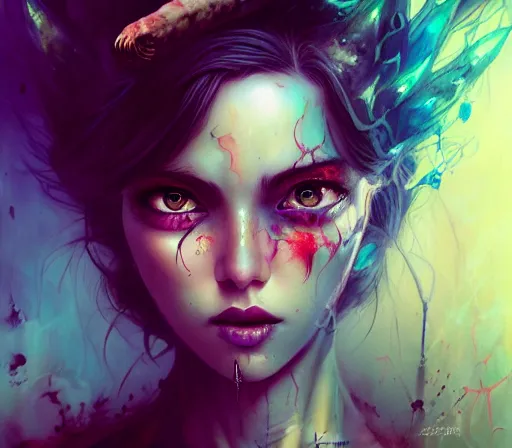 Image similar to a Demon Slayer FAN art portrait of Daki ,by Stanely Artgerm,Tom Bagshaw,arthur adams,Carne Griffiths,trending on DeviantArt,street art,face enhance,chillwave,maximalist,full of color,glittering