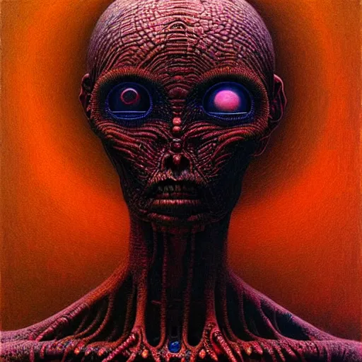 Prompt: alien woman, full body, portraiture, painted by Beksiński, oil painting, intricate details
