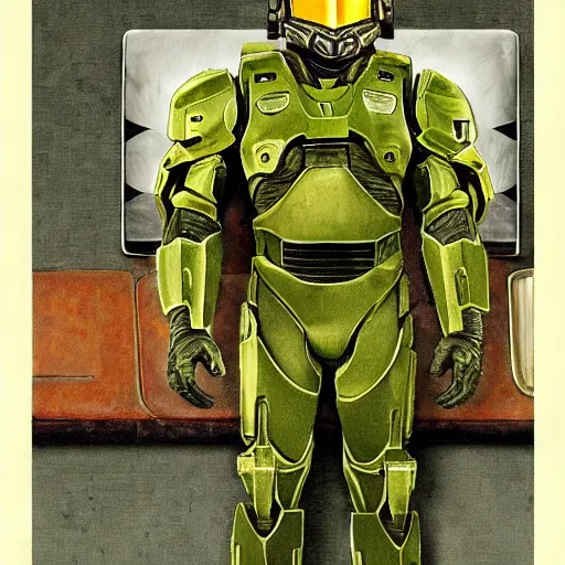 Prompt: master chief in the style of norman rockwell