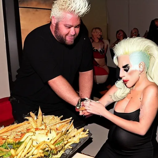 Image similar to lady gaga giving birth to guy fieri as a man baby