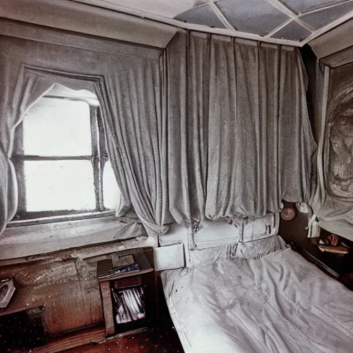 Image similar to wide angle photograph of a cozy bedroom designed by hr giger