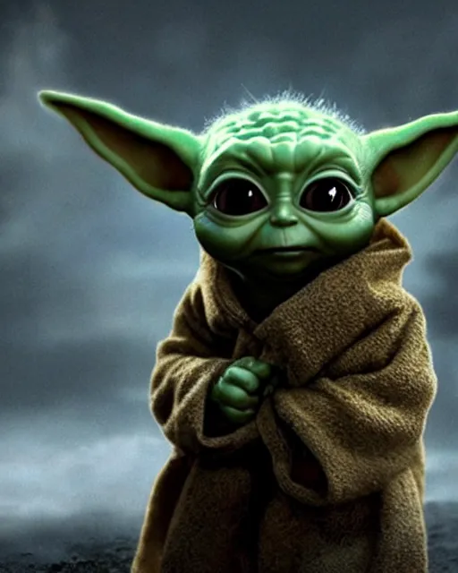 epic action still of baby yoda as batman in the style | Stable ...