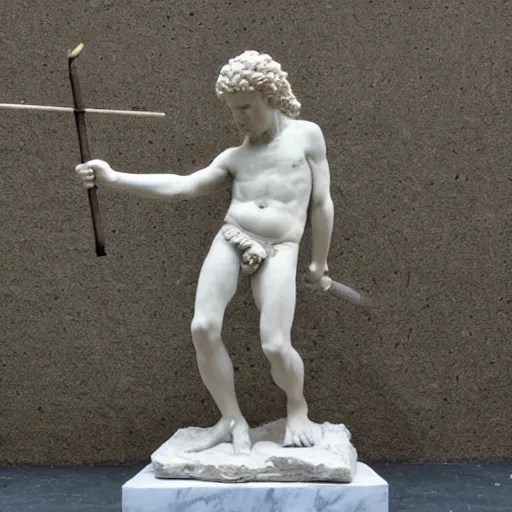 Prompt: marble sculpture of david and goliath
