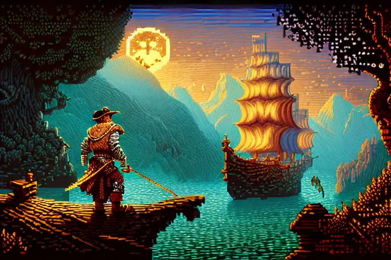 Image similar to the bard's tale, beautiful detailed pixelart by albertov, intricate details, beautiful, dithered gradients, volumetric lighting, cgsociety, artstation, smooth, sharp focus, 2 d illustration, amazing art by dan mumford, old school computer game graphics, crpg, d & d, pixel art