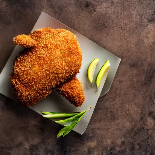 Prompt: a photo of a breaded chicken, professional, studio, 4 k