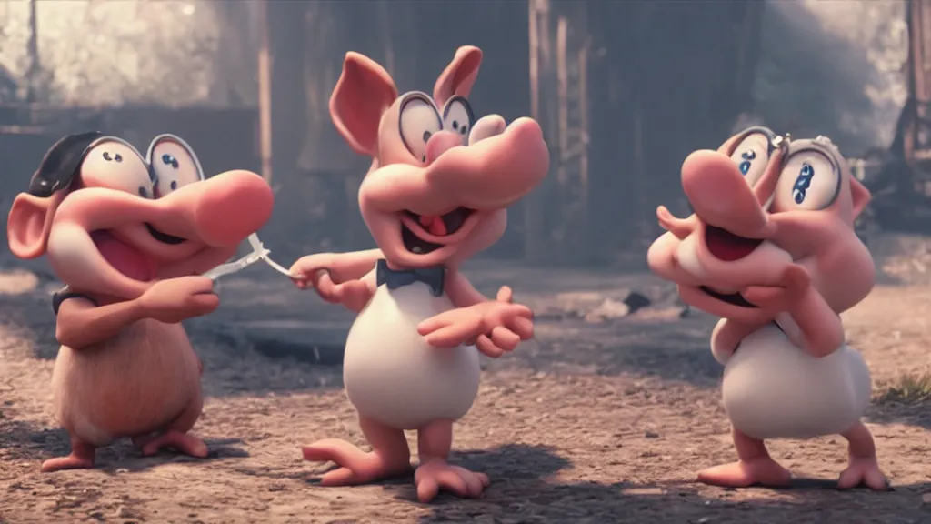 Image similar to found footage of Porky Pig eating glue, hyperrealistic, Cryengine 8k UHD