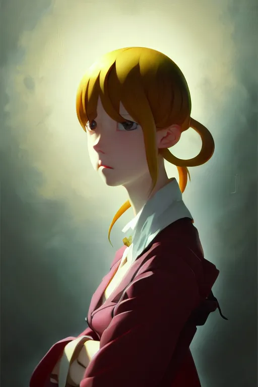 Image similar to baroque oil painting of key visual portrait concept art of rich anime capitalist girl, brutalist, dark fantasy, rule of thirds golden ratio, fake detail, trending pixiv fanbox, acrylic palette knife, style of makoto shinkai studio ghibli genshin impact jamie wyeth james gilleard greg rutkowski chiho aoshima