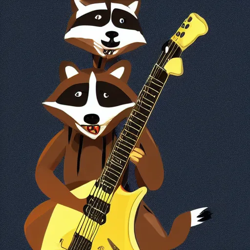 Image similar to a raccoon playing electric guitar, artstation, digital art