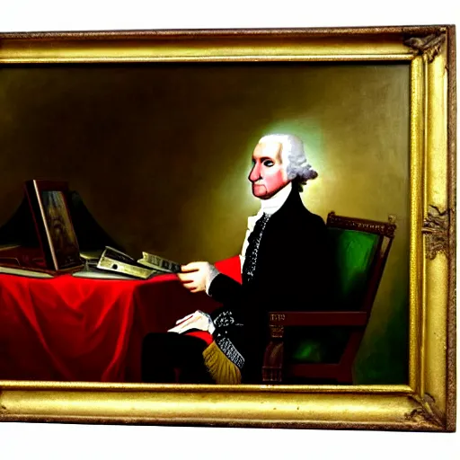 Image similar to george washington playing video games, screaming, oil painting