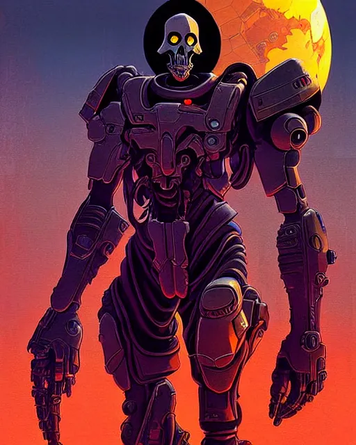 Image similar to reaper from overwatch, character portrait, portrait, close up, concept art, intricate details, highly detailed, vintage sci - fi poster, retro future, in the style of chris foss, rodger dean, moebius, michael whelan, and gustave dore