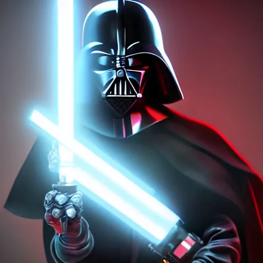 Image similar to morbius holding a light saber, darth vader holding a lightsaber, star wars, unreal engine, hyper realistic, comic book