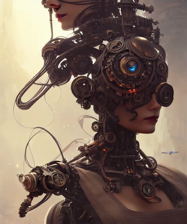 Prompt: laputa robot portrait, sci-fi steampunk, fantasy, intricate, elegant, highly detailed, digital painting, artstation, concept art, smooth, sharp focus, illustration, art by artgerm and greg rutkowski and alphonse mucha