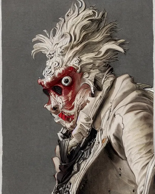 Image similar to tokyo ghoul monster ken kaneki character wearing a beautiful 1 8 th century suit with a tie, rococo style, francois boucher style, highly detailed, very realistic, painterly style