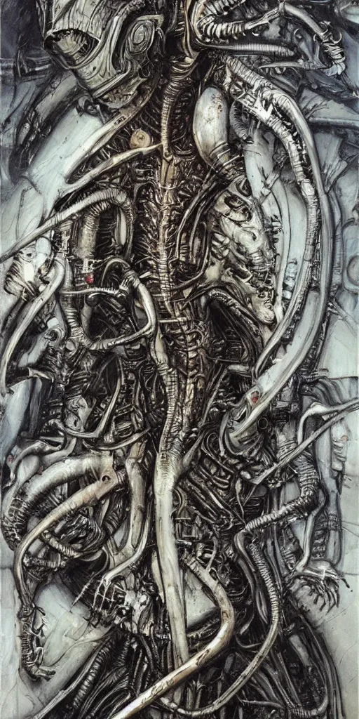 Image similar to oil painting scene from Alien 2 movie Giger art by kim jung gi