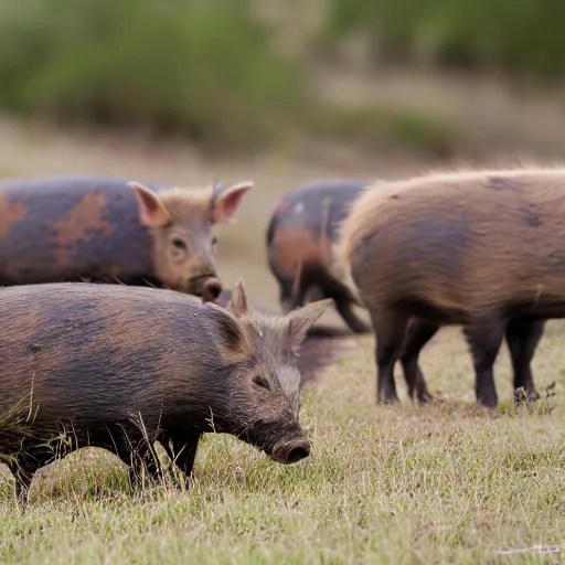 Prompt: wild pigs in the Texas hill country, 50mm, professional photography