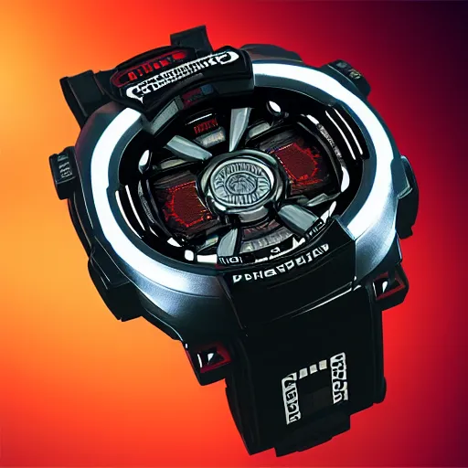 Image similar to photorealstic gshock watch cyberpunk, metaverse, fullmetal