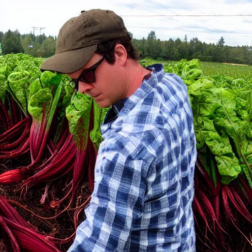 Image similar to dwight schrute farming beets, ultrarealistic