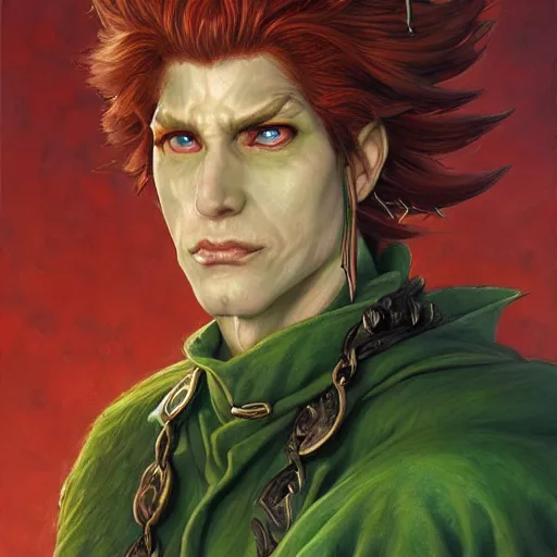 Image similar to Noriaki Kakyoin as a fantasy D&D character, portrait art by Donato Giancola and James Gurney, digital art, trending on artstation