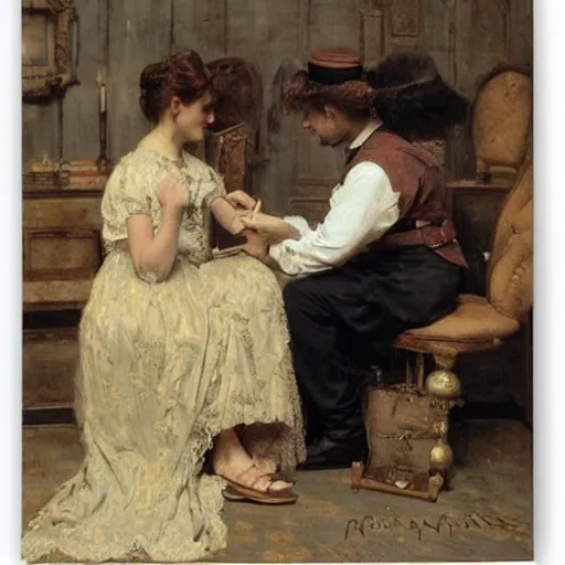 Image similar to solving a riddle by alfred stevens