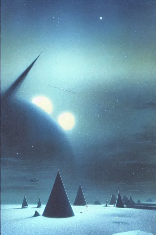 Image similar to emissary space by arthur haas and bruce pennington and john schoenherr, cinematic matte painting, photo realism, dark color palate, blue hour light snow