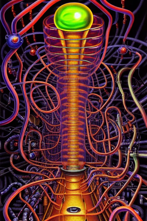 Image similar to a photorealistic painting of the transparent jelly blob nightmare industrial horror machine electronic chemistry by johfra bosschart, lisa frank, dark fantasy art, high detail, trending on artstation