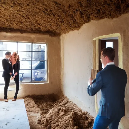 Image similar to real estate agent showing couples through houses made entirely of dirt