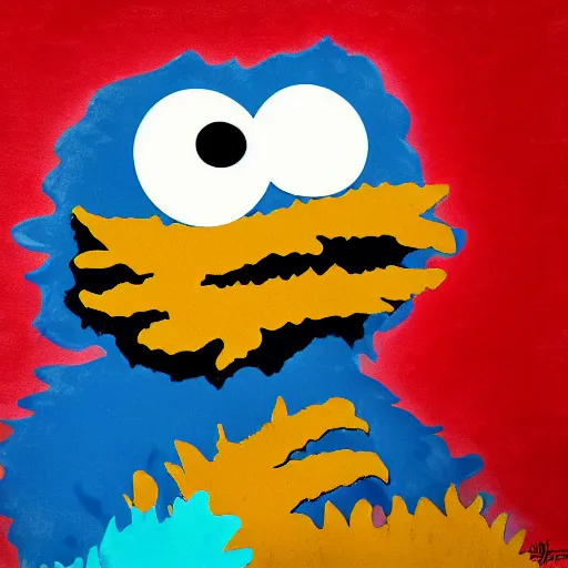 Image similar to abstract expressionist detailed matte illustration of the Cookie Monster in the style of Kandinksy