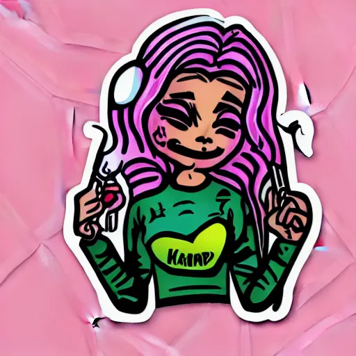 Prompt: sticker illustration of a vaping girl