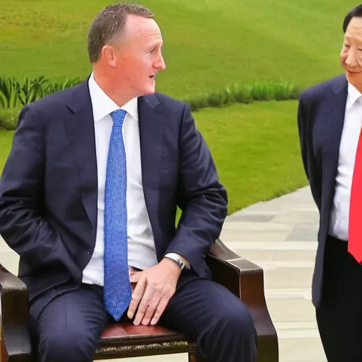 Prompt: New Zealand prime minister John Key making a secret deal with Xi Jinping