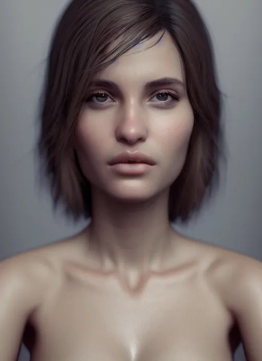Image similar to portrait of a gorgeous young woman in the style of stefan kostic, unreal engine render, realistic photo, sharp focus, 8k high definition, insanely detailed, intricate, elegant