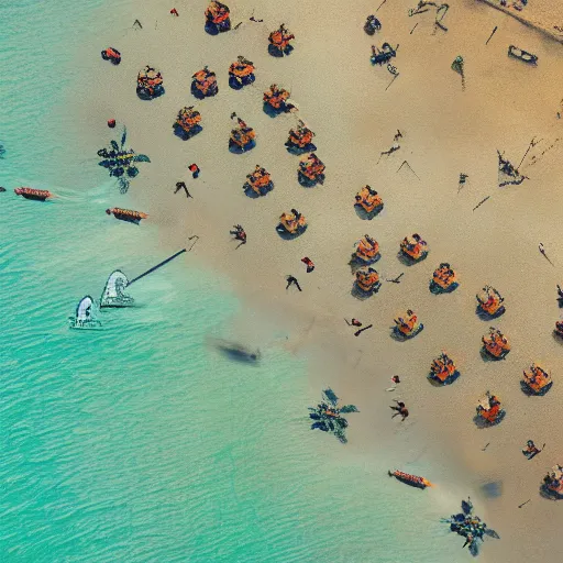 Prompt: Aerial photograph of the Chinese invasion of Taiwan in 2022 showing troops assaulting a contested beach, NSA leak, compelling, Simon Stahlenhag, r/MilitaryPorn