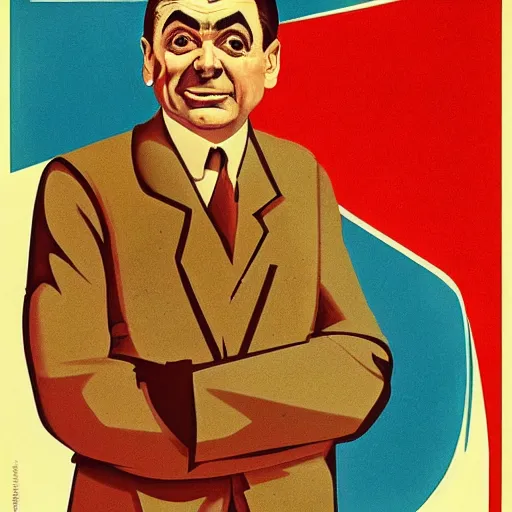 Prompt: Soviet propaganda poster about Mr Bean