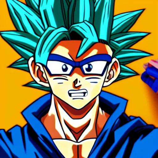 Image similar to portrait of goku from dragon ball wearing shades and a gold chain incredibly detailed, color, smooth, concept art, illustration,