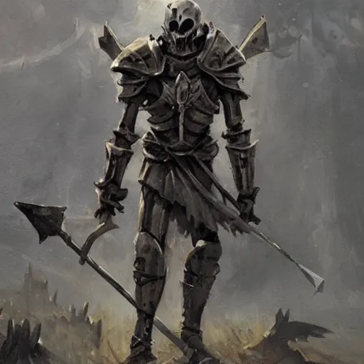Prompt: skeleton knight with axe and shield, by greg rutkowski, magic the gathering