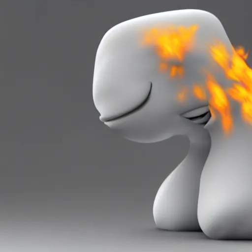 Prompt: a 3 - d rendering of a marshmallow screaming in pain while it is on fire