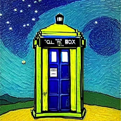 Image similar to the tardis painted by van gogh