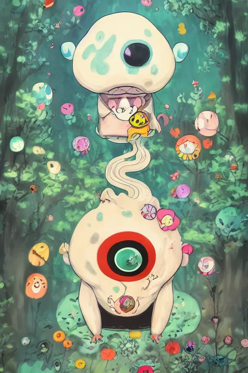 Prompt: A cute little monster in a misty forest art style by Takashi Murakami, Trending on artstation, artstationHD, artstationHQ, 4k, 8k